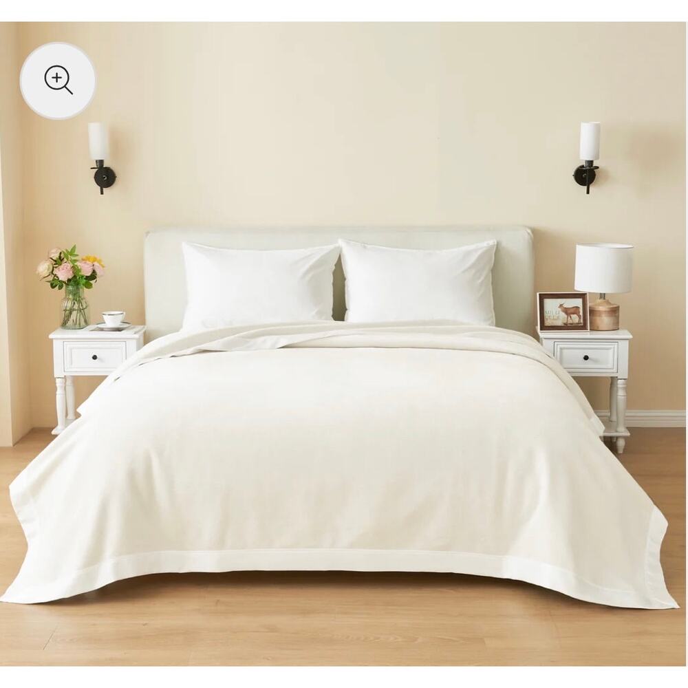 Melange Home Plaza 100% Silk Blanket Cream Ivory Full Queen 100% Silk 88x92